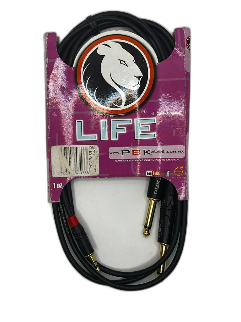 PBK - Cable de Audio Life Plug 3.5 Stereo a 2 Plug 1/4 Mono Mod.2PPIN