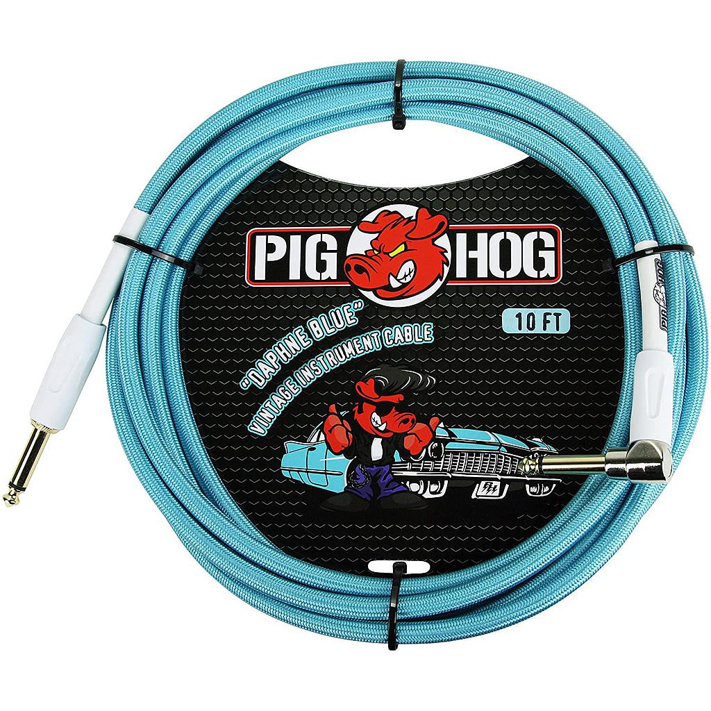 Pig Hog - Cable Recto/Angulado para Instrumento, Tamaño: 3.05 mts. Color: Azúl Mod.PCH10DBR