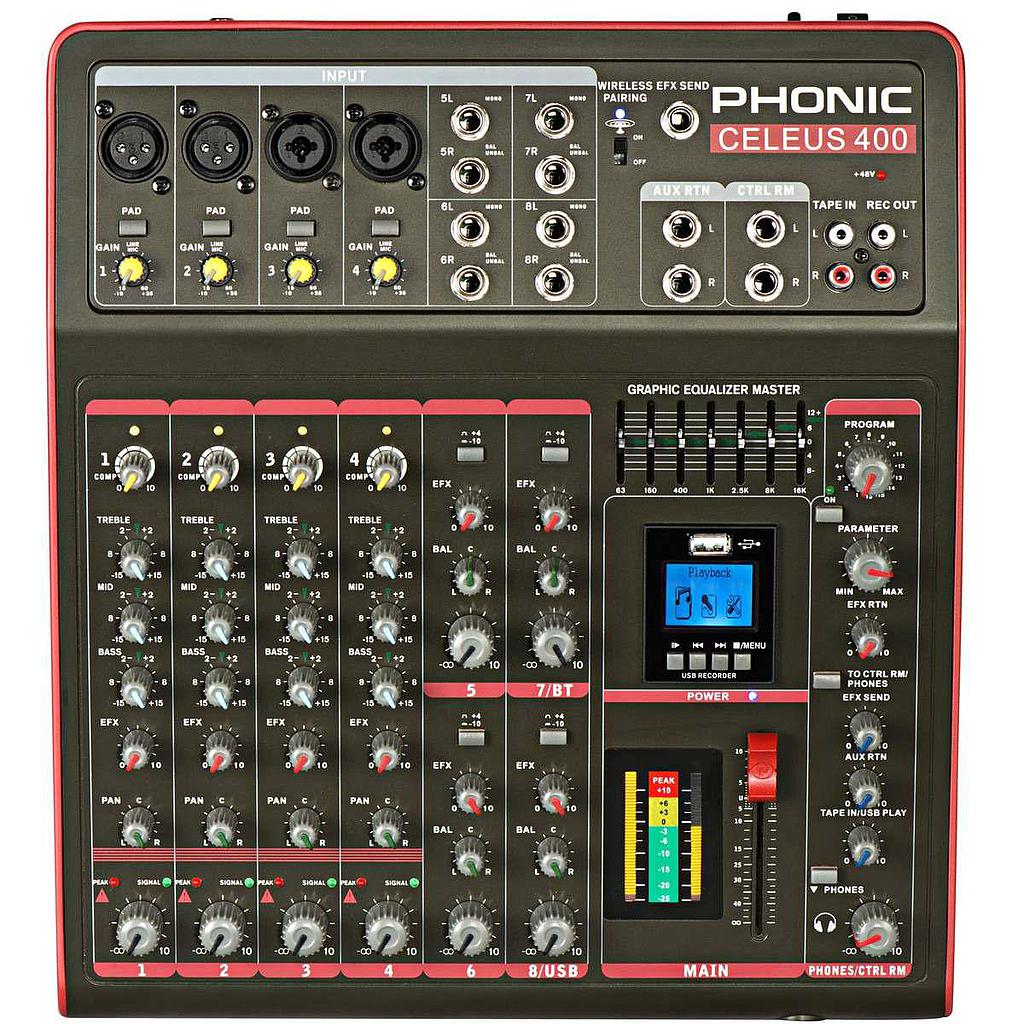 Phonic - Mezcladora Análoga Digital de 8 canales Mod.CELEUS 400