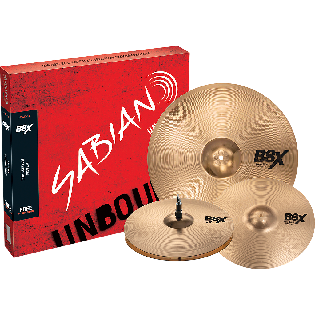 Sabian - Set de Platillos B8X Perfomance (Hi-Hats de 14",  Crash Ride de 18" y Thin Crash de 14") Mod.45002X-14