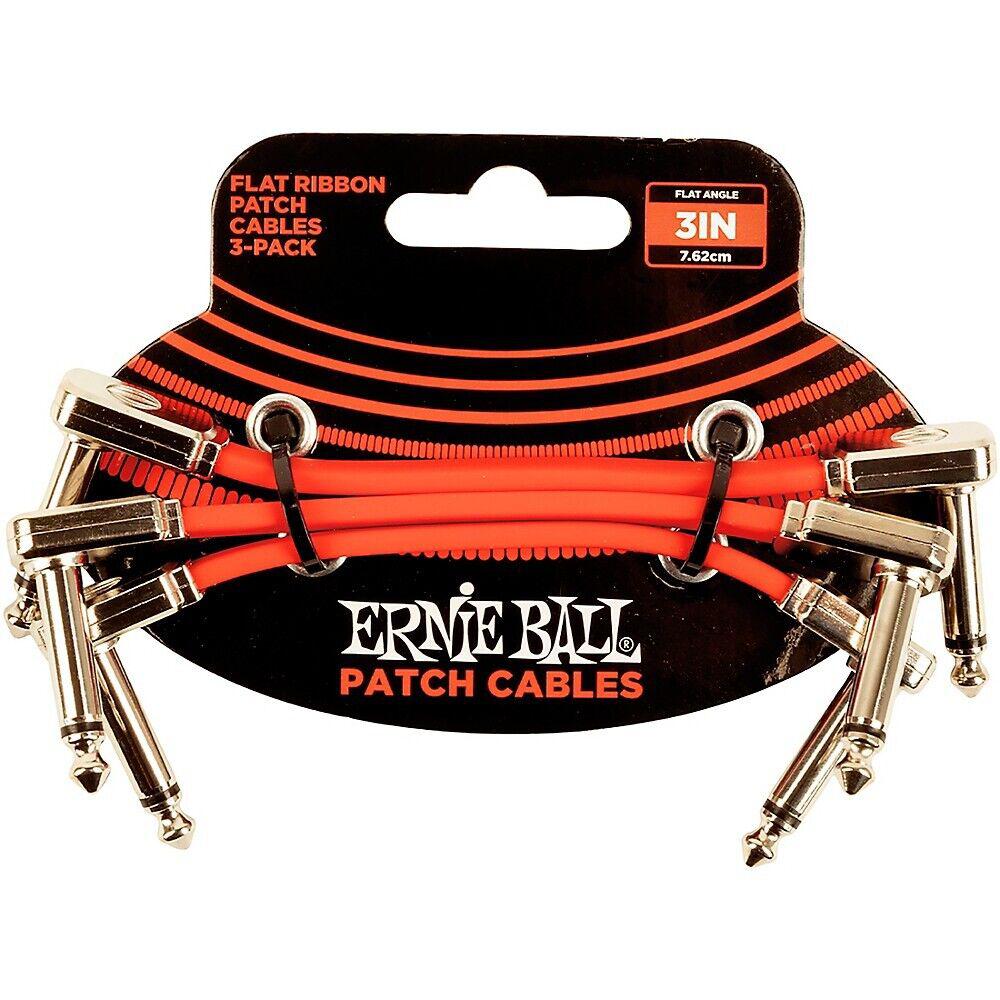 Ernie Ball - 3 Cables de Audio Angulado/Angulado, Tamaño: 0.0762 Mts., Color: Rojo Mod.6401