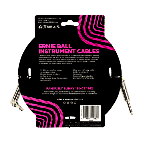 Ernie Ball - Cable de Audio Recto/Angulado, Tamaño: 4.572 Mts., Color: Blanco Mod.6400_17