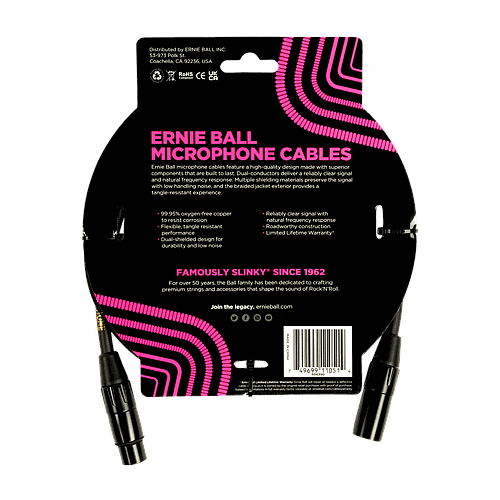 Ernie Ball - Cable Para Micrófono, Tamaño: 1.524 Mts., Color: Negro Mod.6390_25