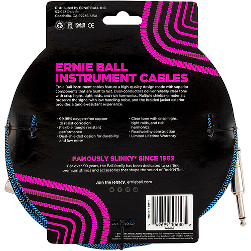 Ernie Ball - Cable de Audio Recto/Recto para Instrumento, Tamaño: 6.10 mts. Mod.6090_2