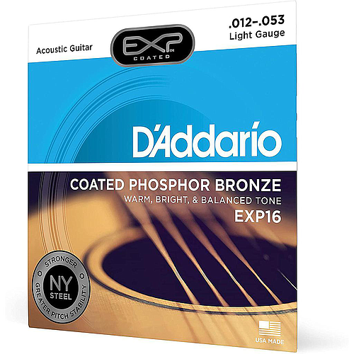 D'Addario - Encordado Coated Phosphor Bronze Light para Guitarra Acústica, 12 - 53 Mod.EXP16