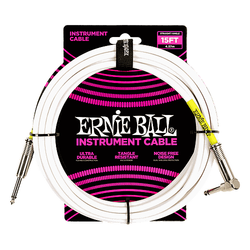Ernie Ball - Cable de Audio Recto/Angulado, Tamaño: 4.572 Mts., Color: Blanco Mod.6400