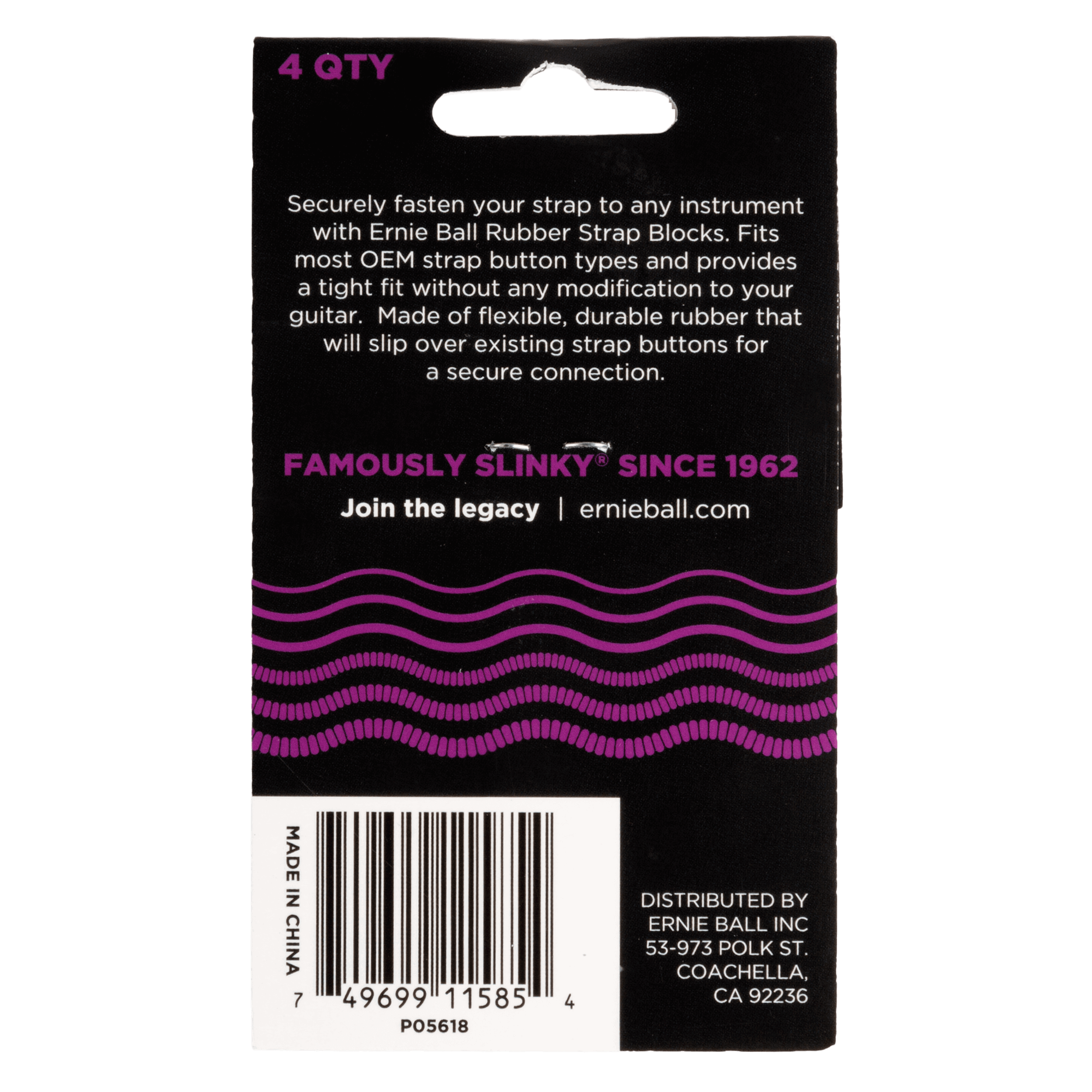 Ernie Ball - 4 Seguros de Plástico para Tahali, Color: Morado Mod.5618_13