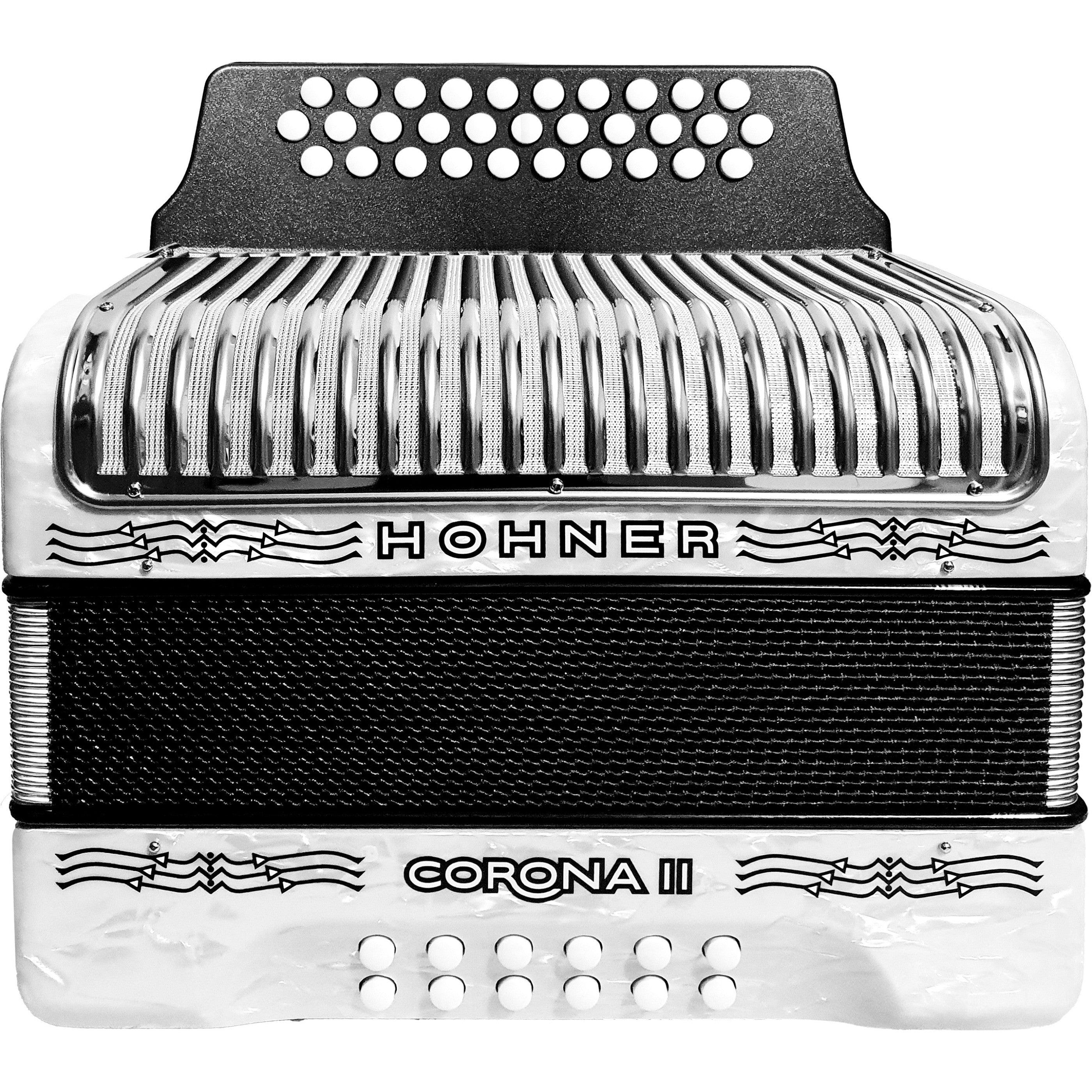 Hohner - Acordeon Corona II Diatónico Sol-Do-Fa, Color: Blanco con Mochila Mod.A5622_28