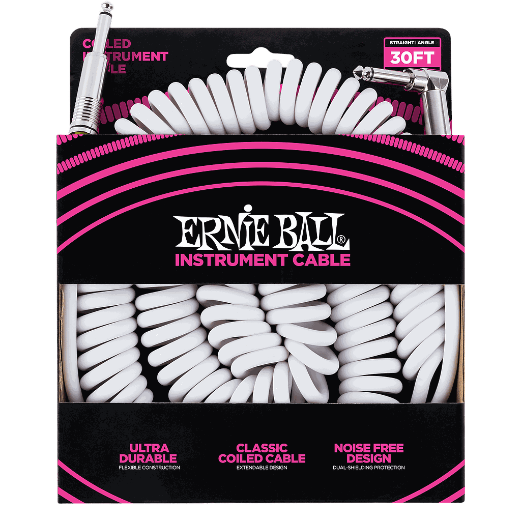 Ernie Ball - Cable para Instrumento, Color: Blanco Tamaño: 9.14 mts. Recto/Ang. Mod.6045