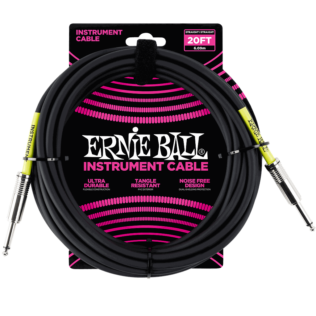 Ernie Ball - Cable para Instrumento, Color: Negro Tamaño: 6.09 mts. Recto/Recto Mod.6046