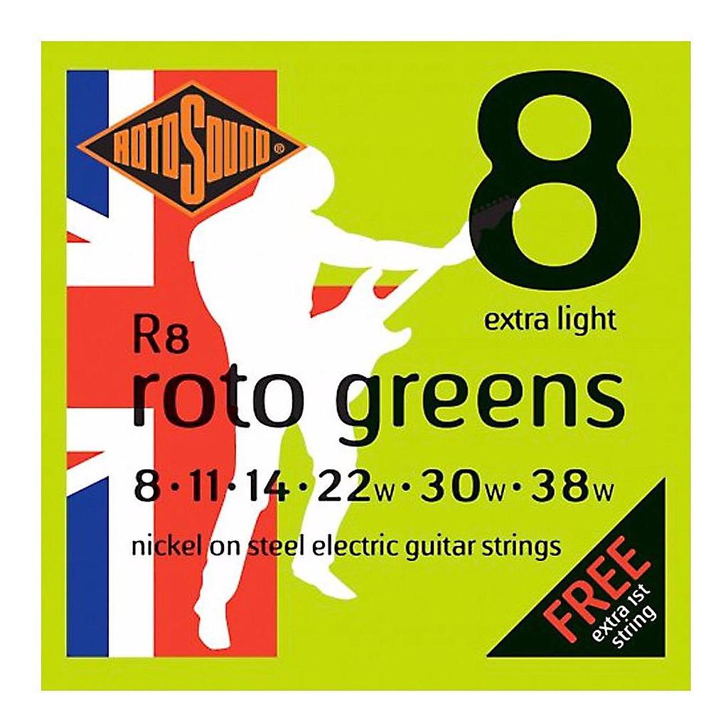 Rotosound - Encordadura Niquel Extra Light 8-38 Roto Greens para Guitarra Electrica Mod.R8