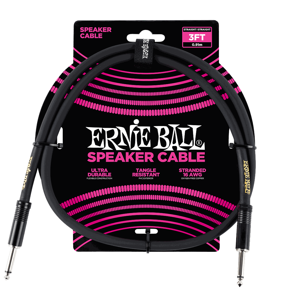Ernie Ball - Cable para Bafle de 0.91 mts., Color: Negro Rec./Rec. Mod.6071