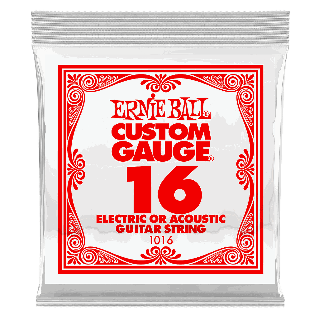 Ernie Ball - Cuerdas Custom para Guitarra Eléctrica, 6 Piezas Acero .016 Mod.1016