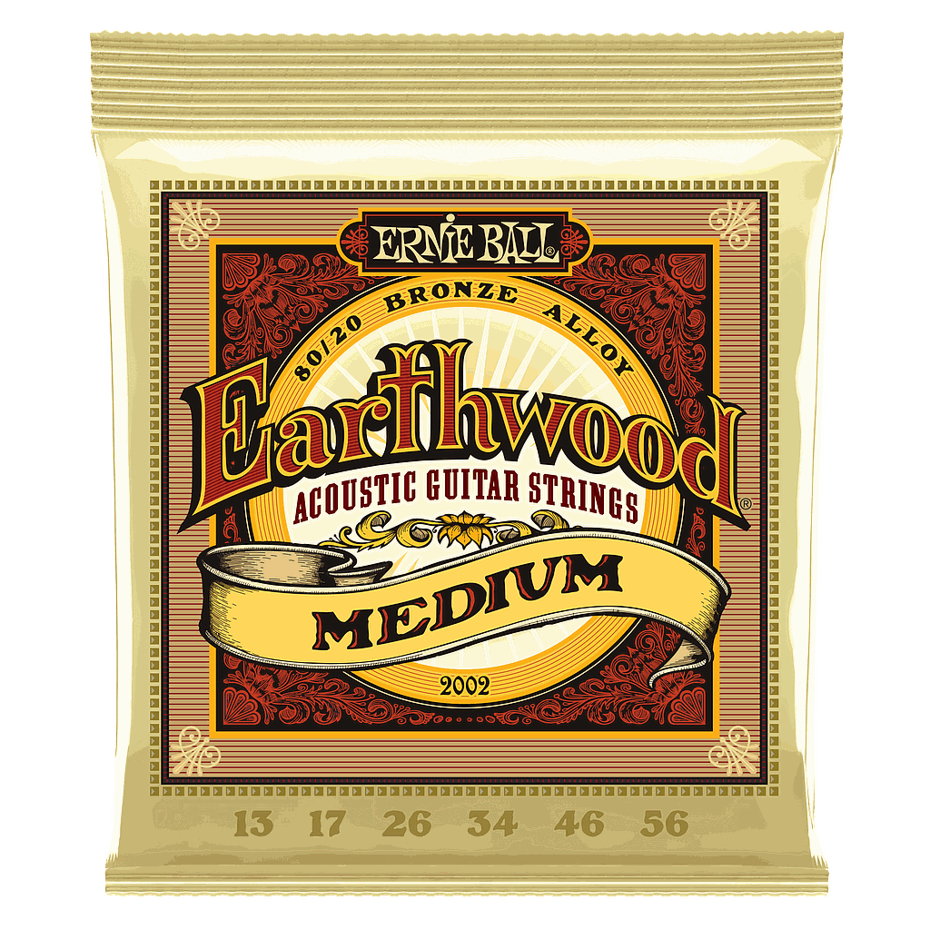 Ernie Ball - Encordado Earthwood Medium 80/20 para Guitarra Acústica, Calibre: 13-56 Mod.2002