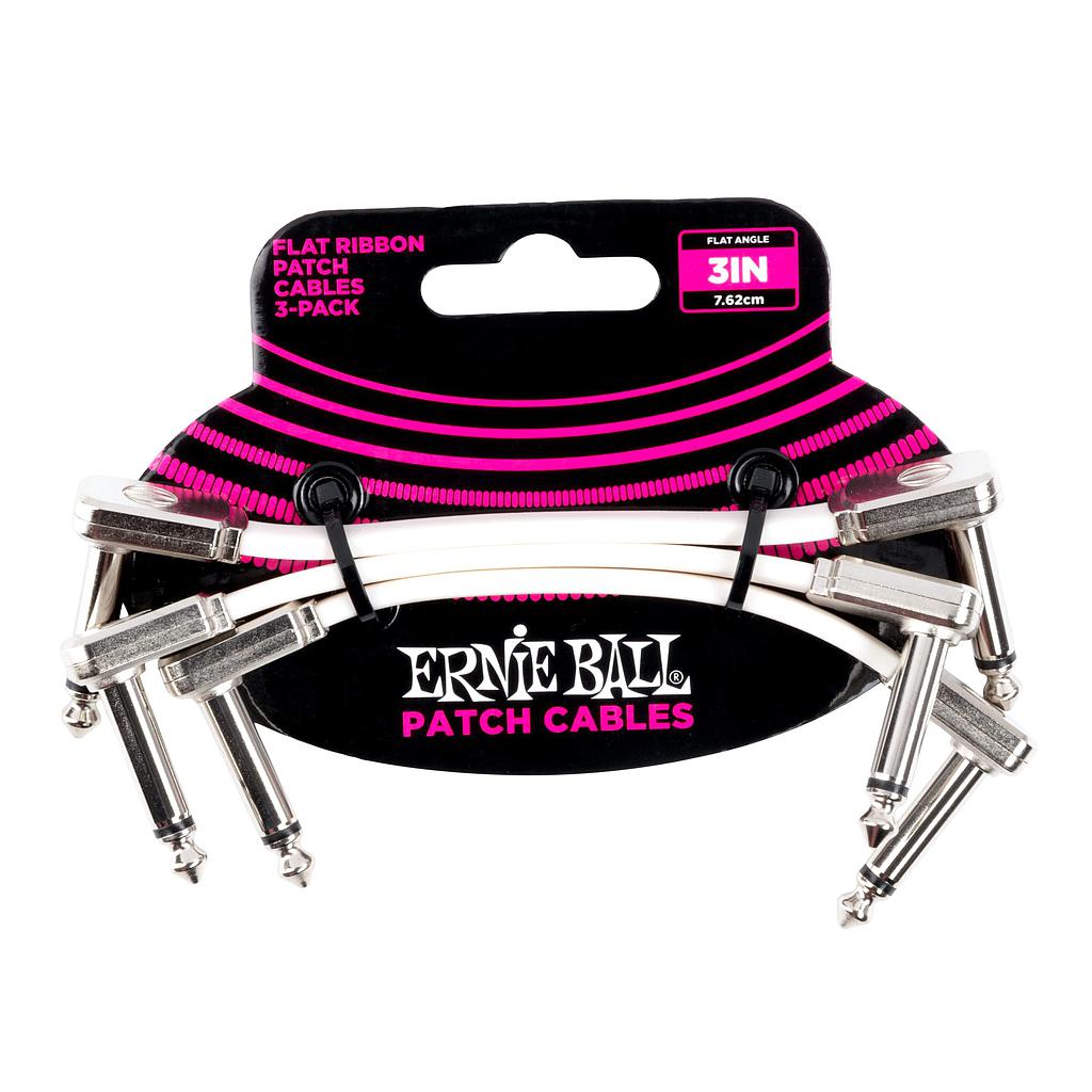 Ernie Ball - 3 Cables de Audio 7.62 cm, Blanco Angulado/Angulado Mod.6384
