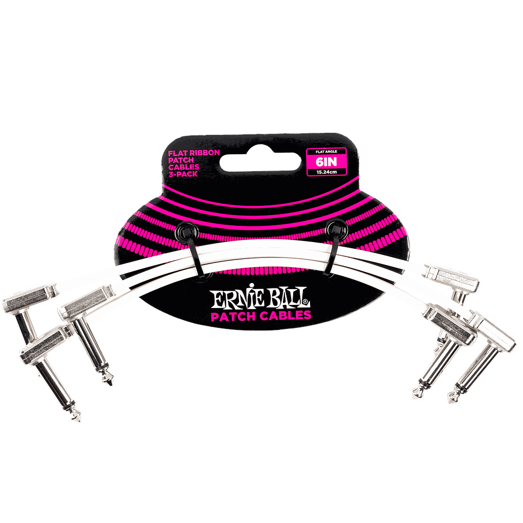 Ernie Ball - 3 Cables de Audio 15.24 cm, Blanco Angulado/Angulado Mod.6385