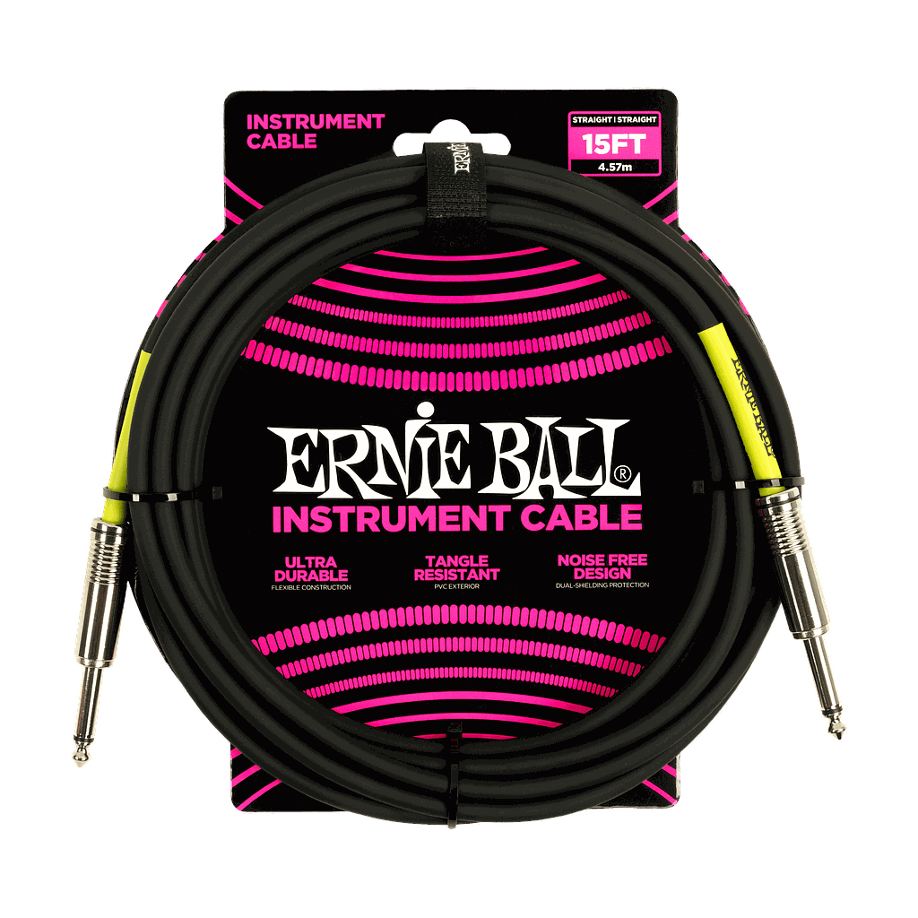 Ernie Ball - Cable de Audio Recto/Recto, Tamaño: 4.572 Mts., Color: Negro Mod.6399