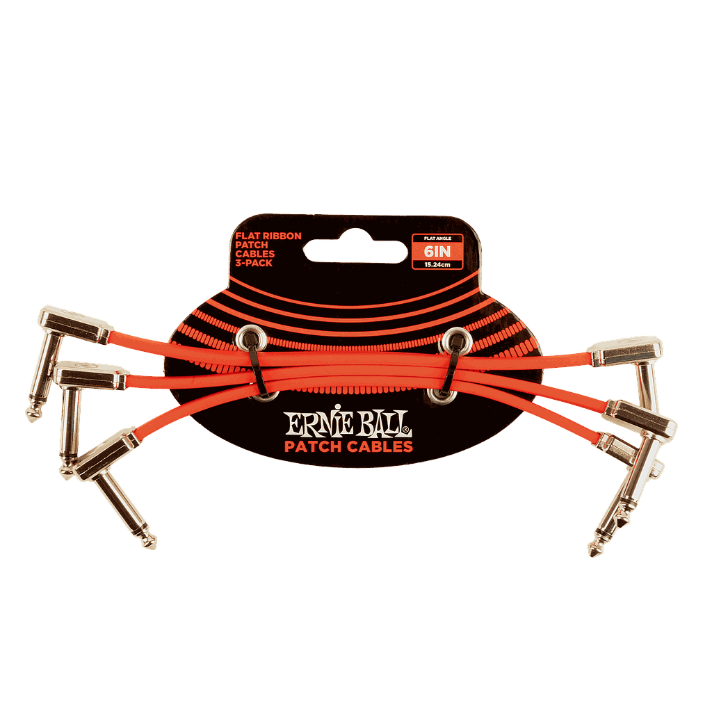 Ernie Ball - 3 Cables de Audio Angulado/Angulado, Tamaño: 0.1524 Mts., Color: Rojo Mod.6402