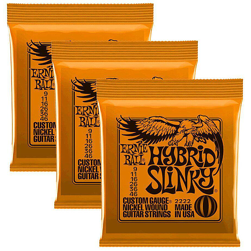 Ernie Ball - 3 Encordados Hybrid Slinky Para Guitarra Eléctrica, Niquel 0.009-0.046 Mod.3222_4
