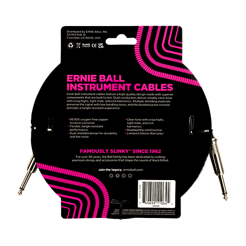 Ernie Ball - Cable de Audio Recto/Recto, Tamaño: 5.486 Mts., Color: Morado/Negro Mod.6395_21
