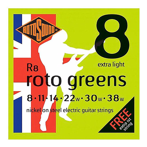 Rotosound - Encordadura Niquel Extra Light 8-38 Roto Greens para Guitarra Electrica Mod.R8