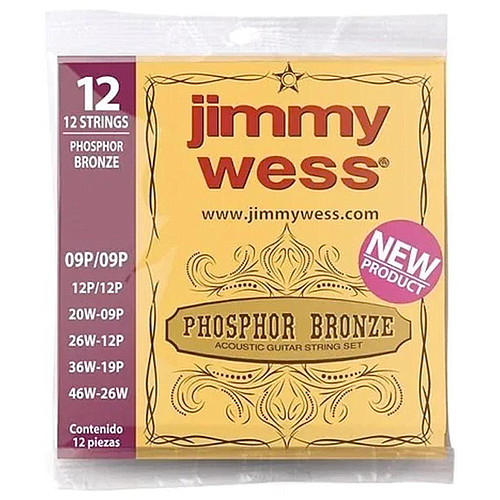 Jimmy Wess - Encordado para Guitarra Acústica de 12 Cuerdas Mod.JWGA-1012BF