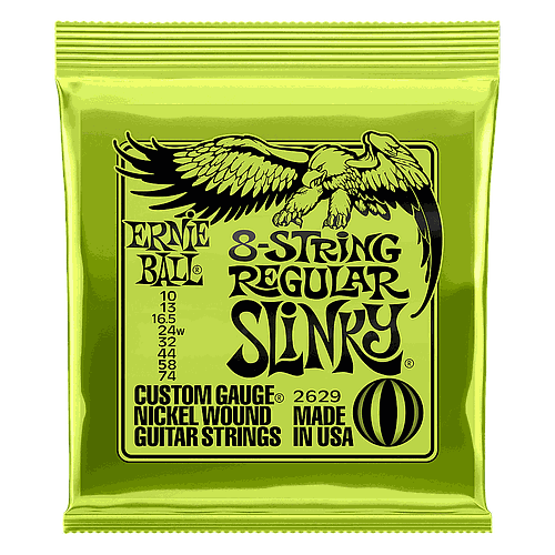 Ernie Ball - Encorado Regular Slinky para Guitarra Eléctrica de 8 Cuerdas, Niquel 10 - 74 Mod.2629