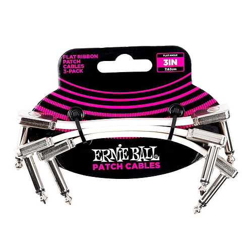 Ernie Ball - 3 Cables de Audio 7.62 cm, Blanco Angulado/Angulado Mod.6384