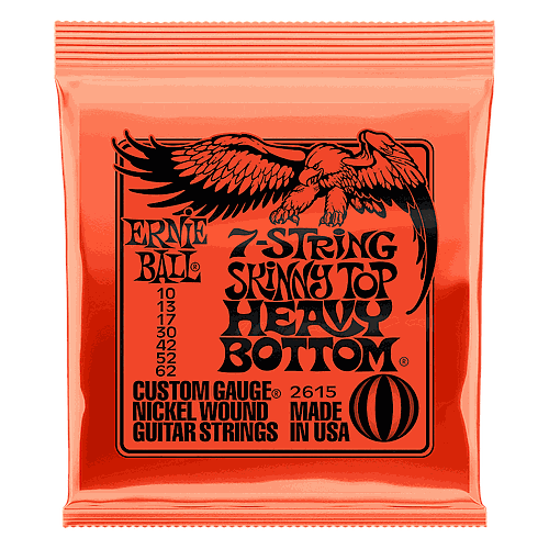 Ernie Ball - Encordado Skinny Top/Heavy Bottom Para Guitarra Eléctrica de 7 Cuerdas, Niquel 0.010-0.062 Mod.2615
