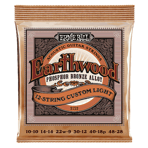 Ernie Ball - Encordado Earthwood Custom Light Para Guitarra Acústica de 12 Cuerdas, Bronce Fosforado Mod.2152